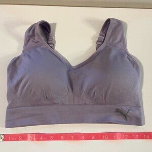 Puma Womens  Sports Bra Purple W/ Logo Adjustable Strap Pullover Padded Large